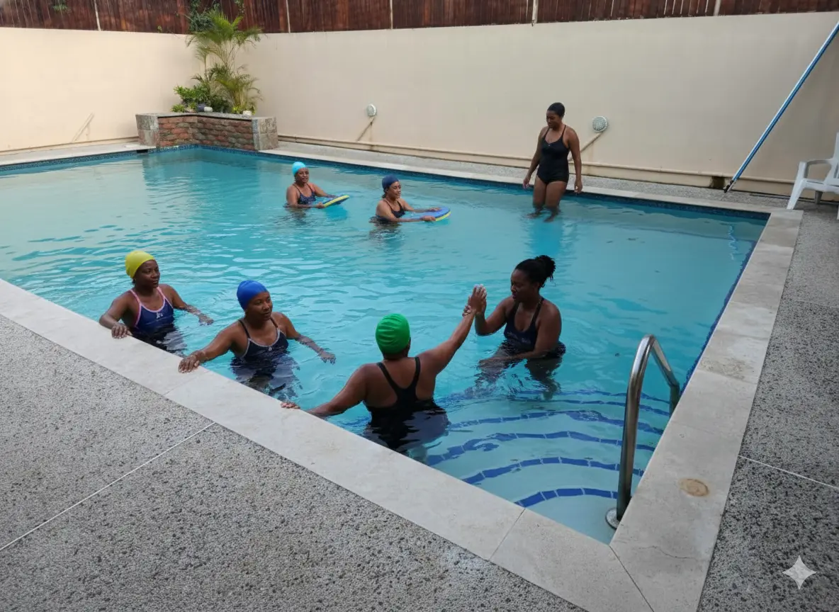 Adults learning in a WAVE swim class
